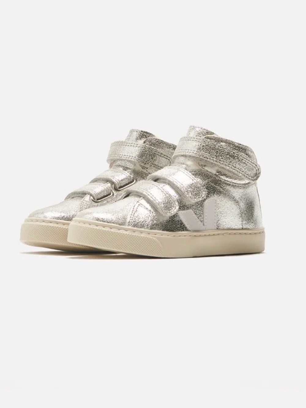 VEJA Kids Esplar Mid Fur Silver Metallic High Top Sneakers Size US 2Y EU 33